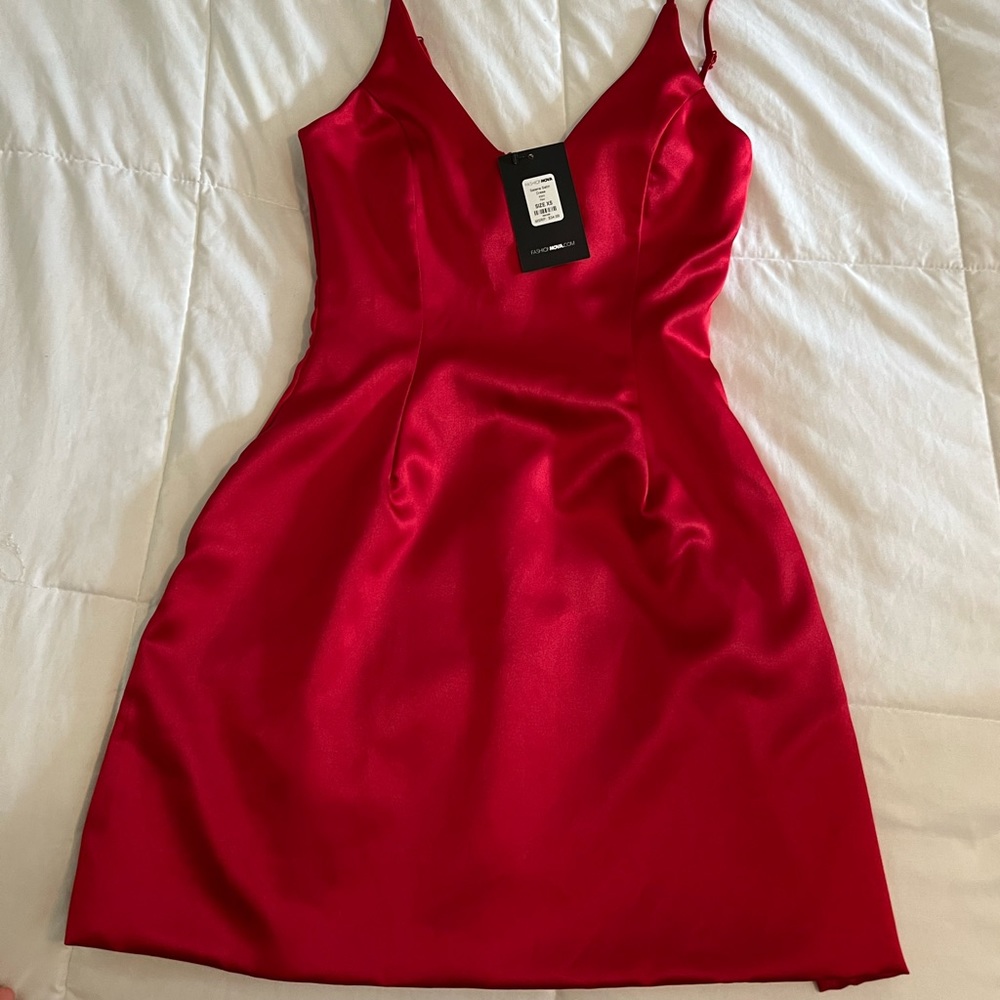COPY - Red Satin Mini Dress with Pockets NWT